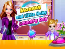 Mommy And Little Baby Laundry Day